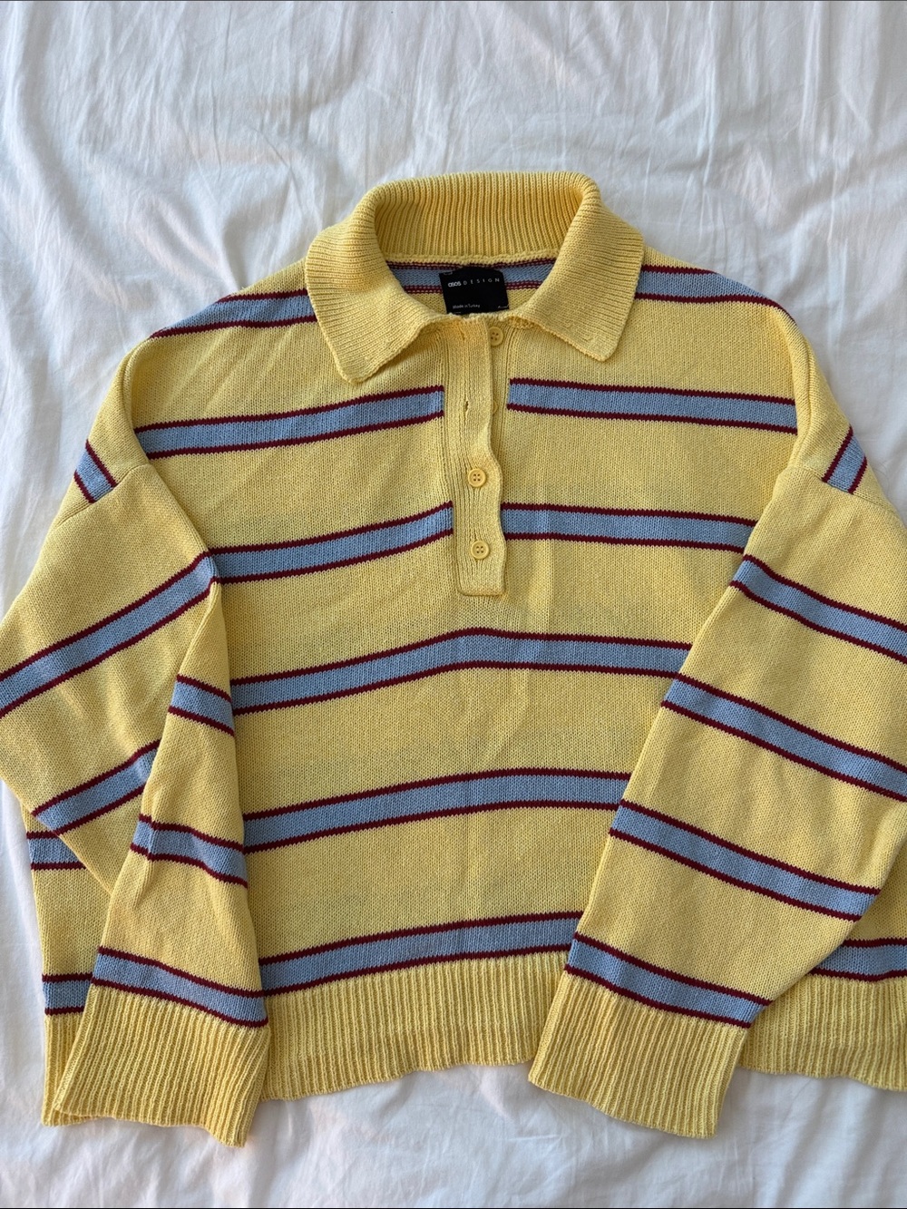 Collared Striped Knit Sweater - Yellow